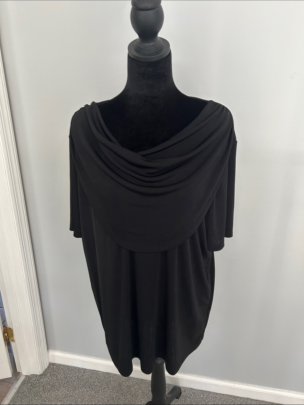 CJ Banks Black Draped Cowl Neck Blouse